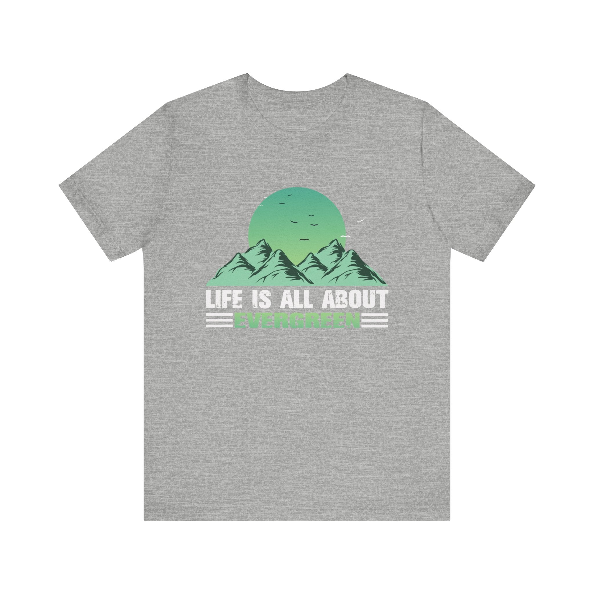 Evergreen Mountain Unisex Jersey Tee, Men's Clothing, Crew Neck T-shirt, Regular Fit, DTG Print